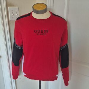 GUESS Men's Bold Red and Black Crewneck Sweater